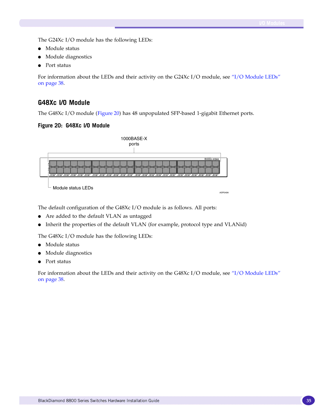 Extreme Networks 8800 Series manual G48Xc I/O Module 