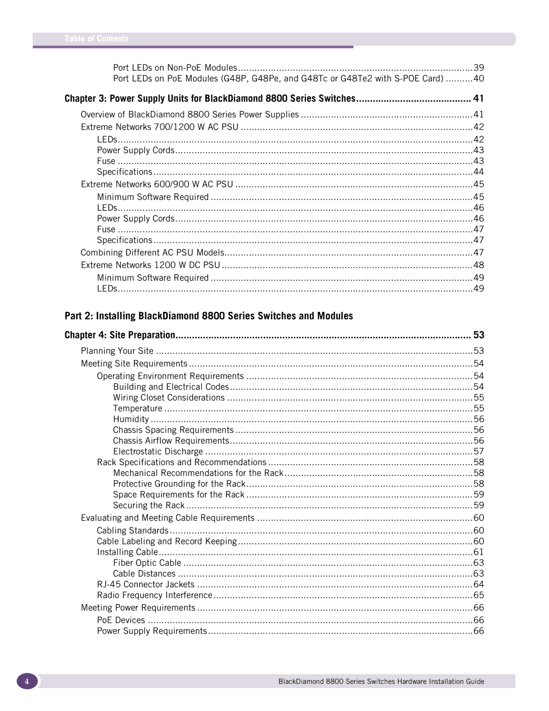 Extreme Networks 8800 Series manual Table of Contents 