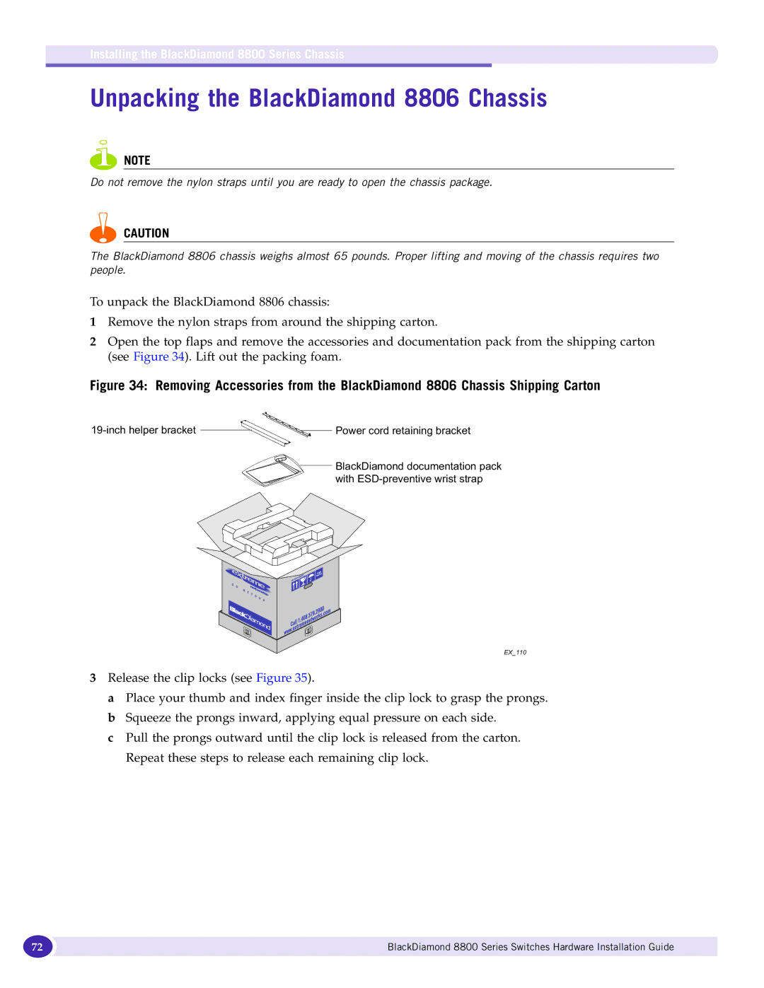 Extreme Networks manual Unpacking the BlackDiamond 8806 Chassis, Installing the BlackDiamond 8800 Series Chassis 