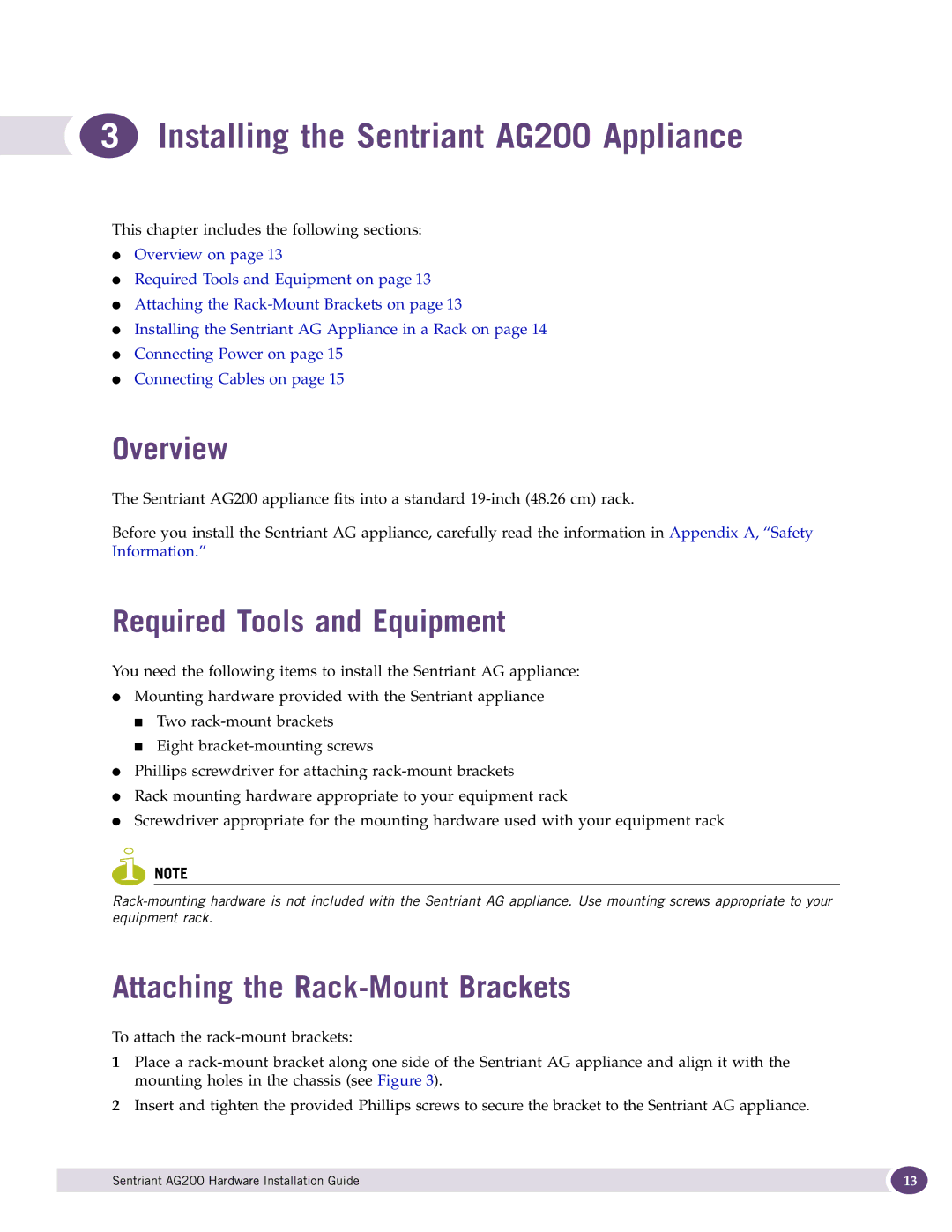 Extreme Networks manual Installing the Sentriant AG200 Appliance, Overview, Required Tools and Equipment 