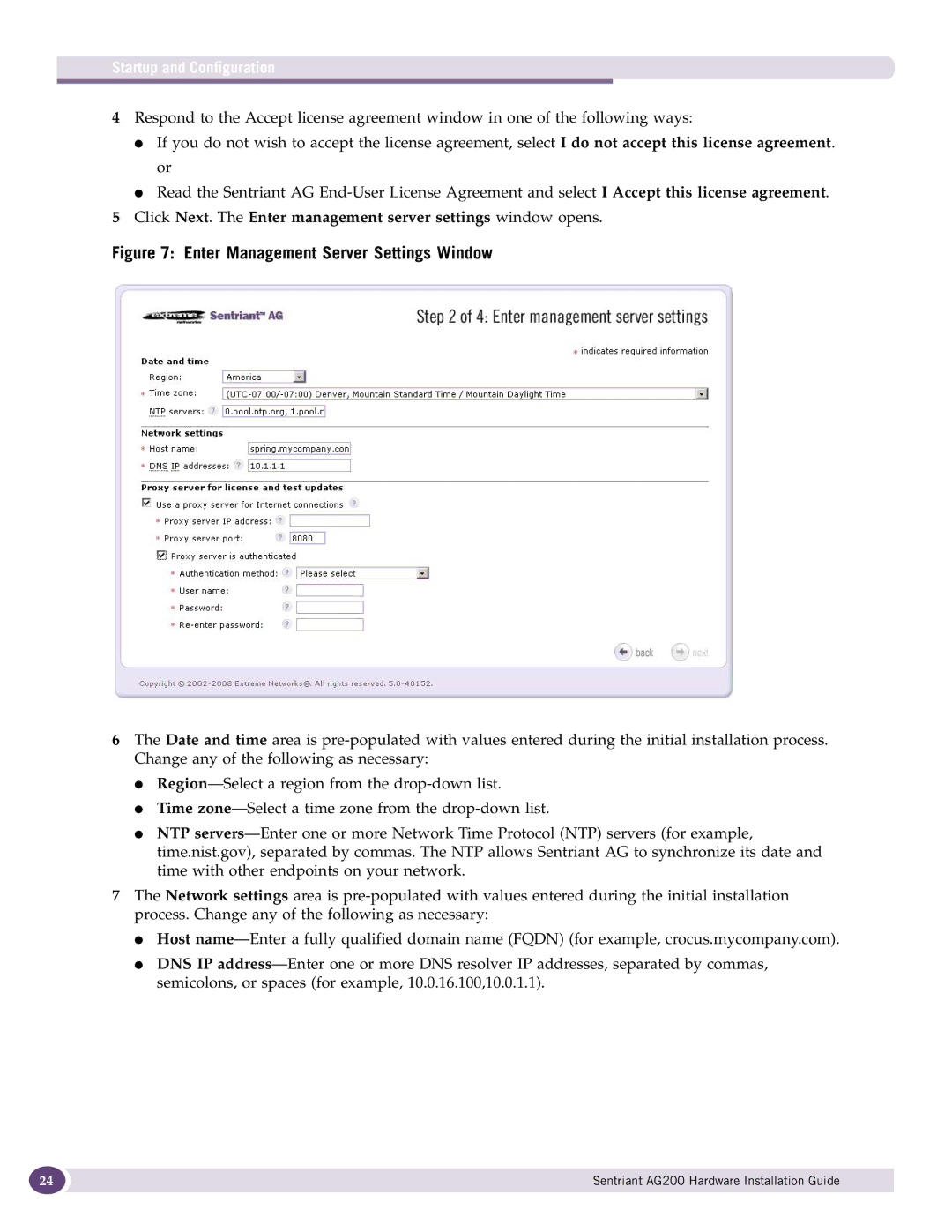 Extreme Networks AG200 manual Enter Management Server Settings Window 