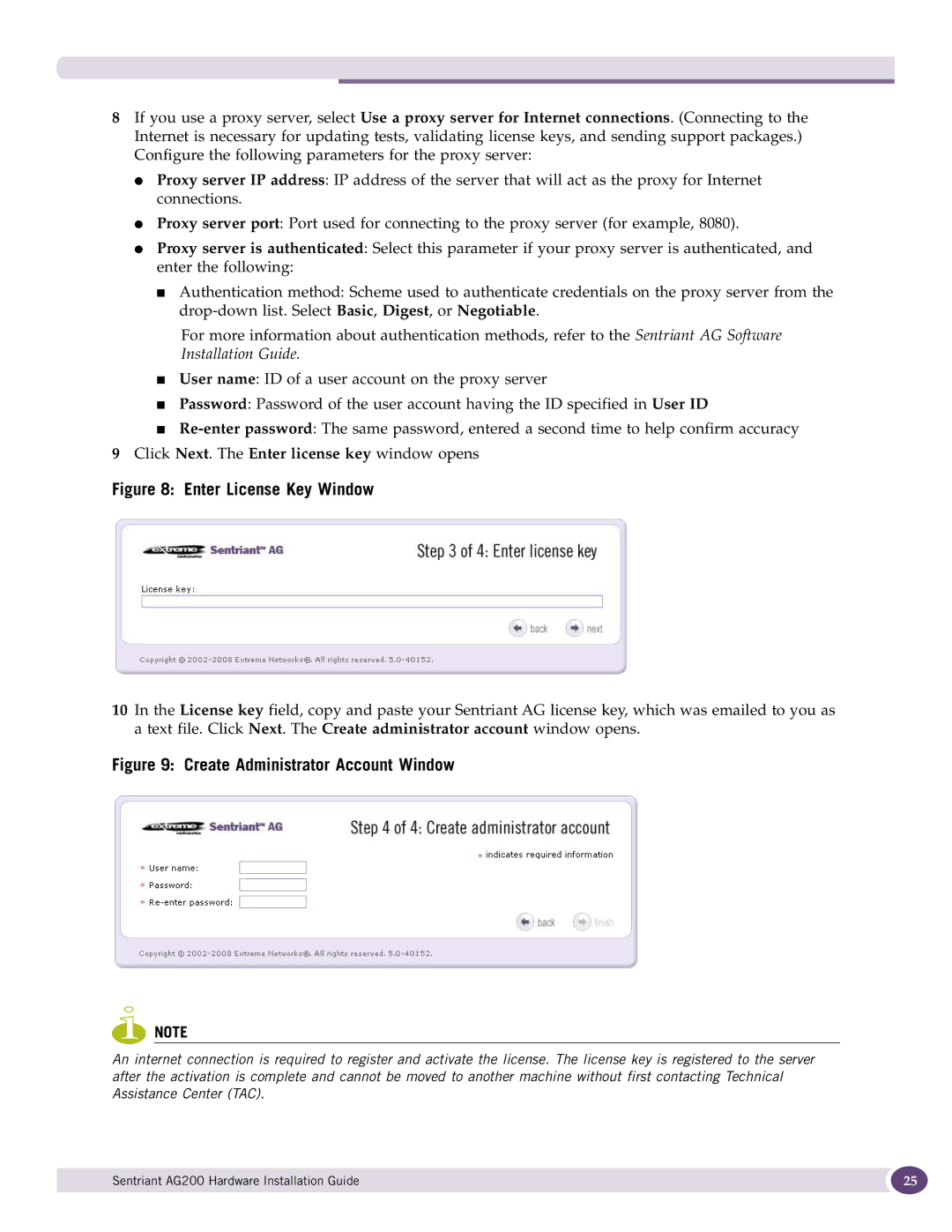 Extreme Networks AG200 manual Enter License Key Window 