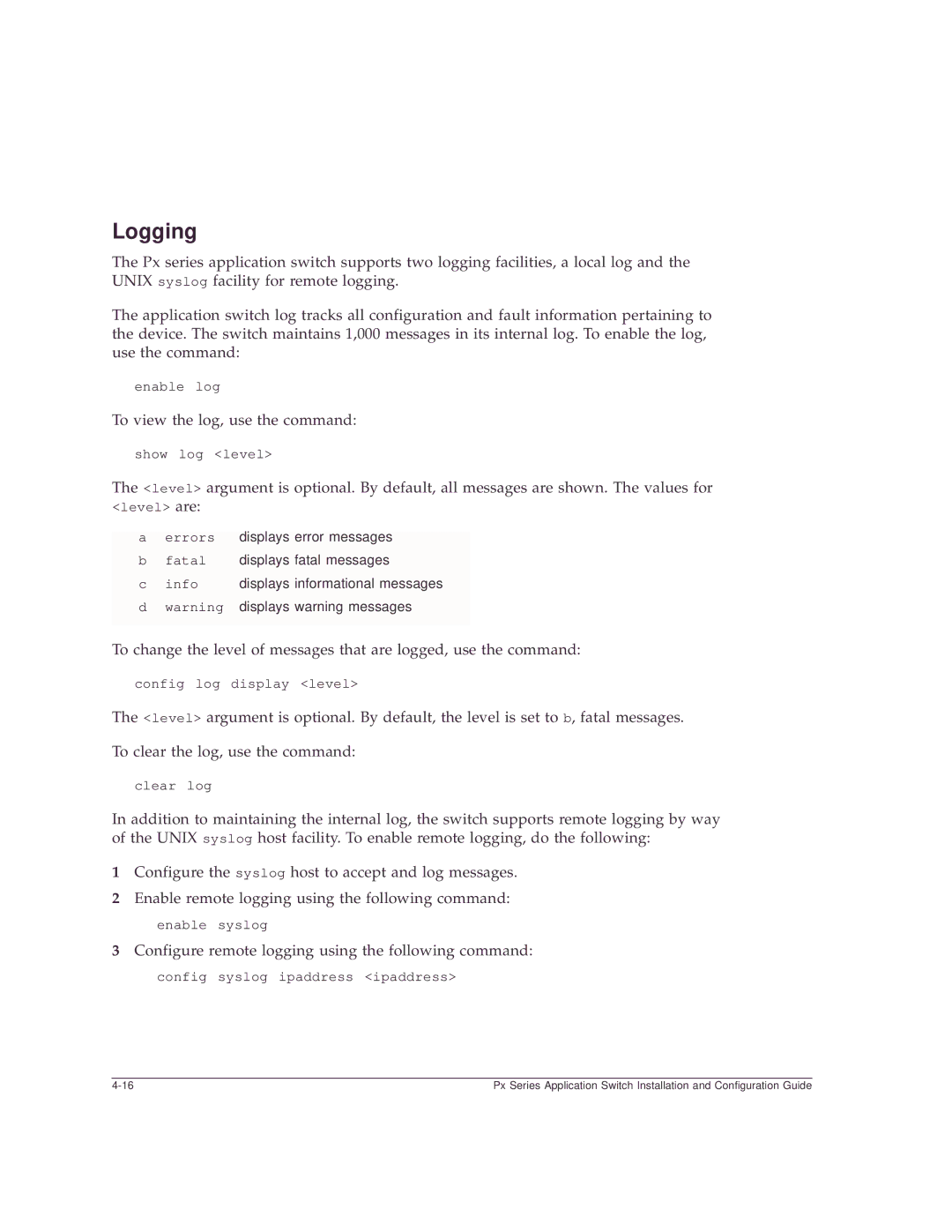 Extreme Networks Px Series manual Logging 