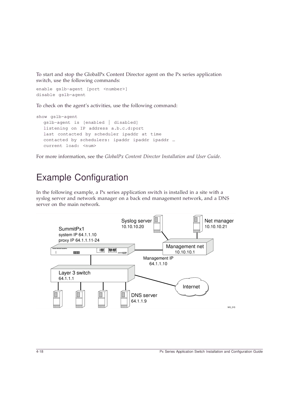 Extreme Networks Px Series manual Example Configuration, Internet DNS server 