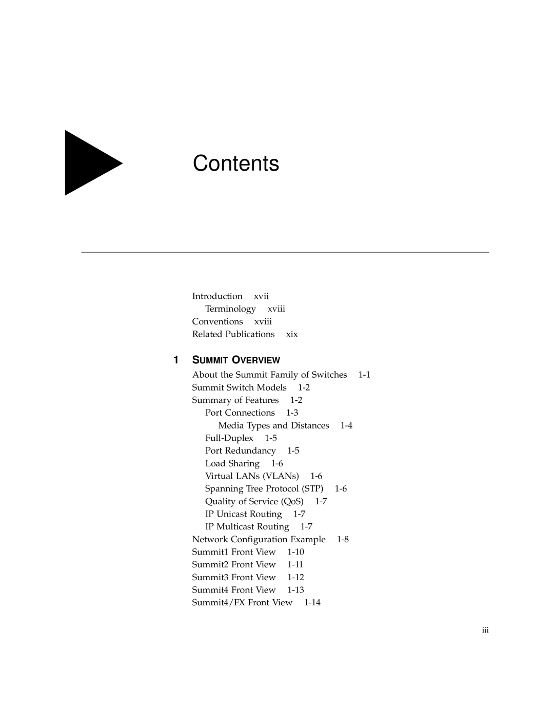 Extreme Networks Summit1 manual Contents 