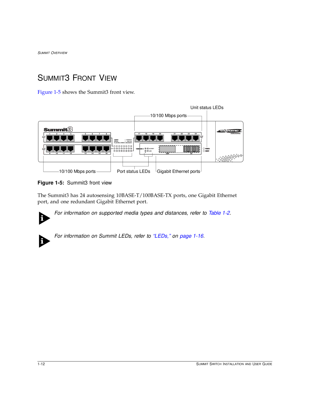 Extreme Networks Summit1 manual SUMMIT3 Front View, 5Summit3 front view 