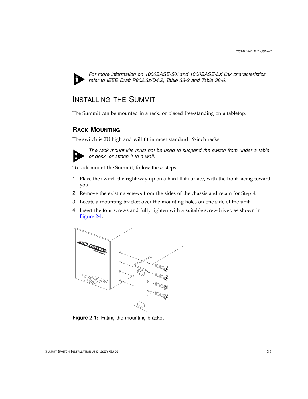 Extreme Networks Summit1 manual Installing the Summit, Rack Mounting 