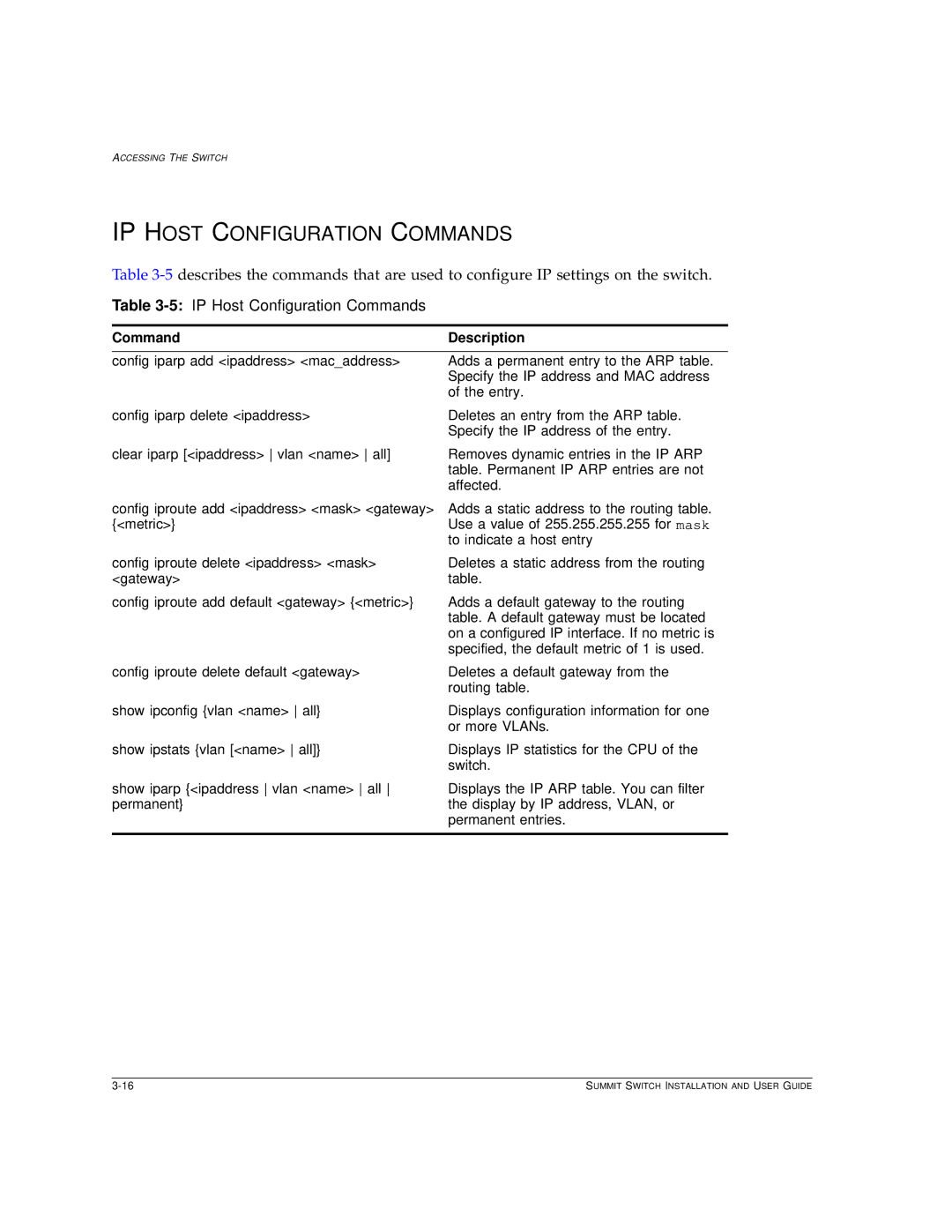 Extreme Networks Summit1 manual 5IP Host Configuration Commands 