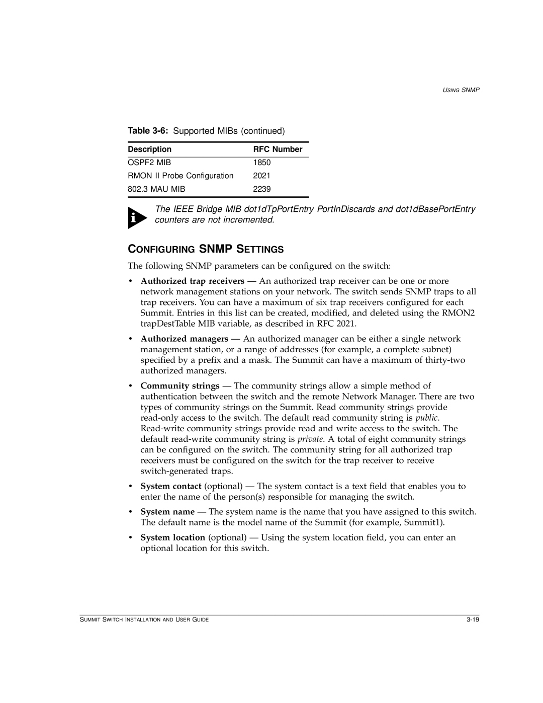 Extreme Networks Summit1 manual Configuring Snmp Settings 