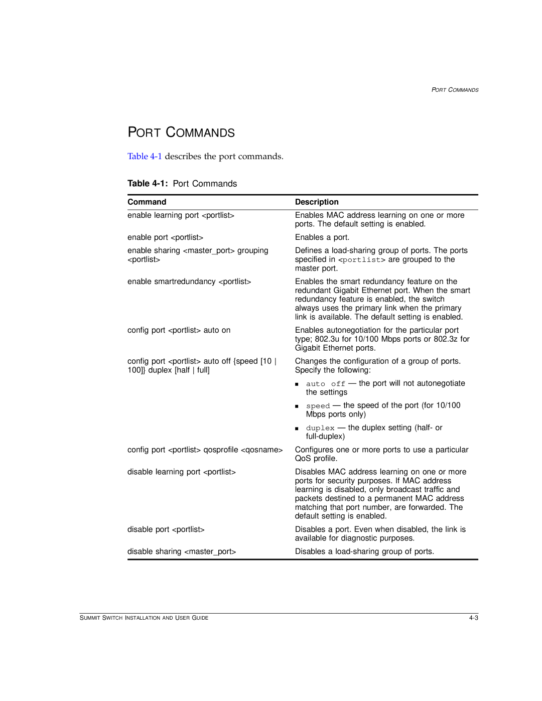 Extreme Networks Summit1 manual 1Port Commands 