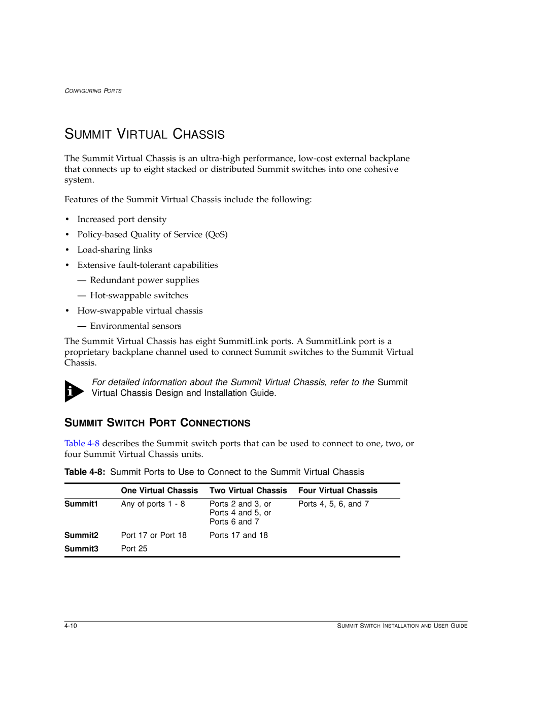 Extreme Networks Summit1 manual Summit Virtual Chassis, Summit Switch Port Connections, Summit2, Summit3 