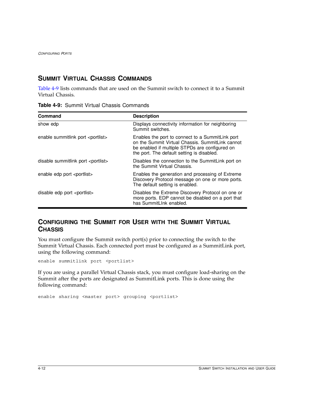 Extreme Networks Summit1 manual 9Summit Virtual Chassis Commands 