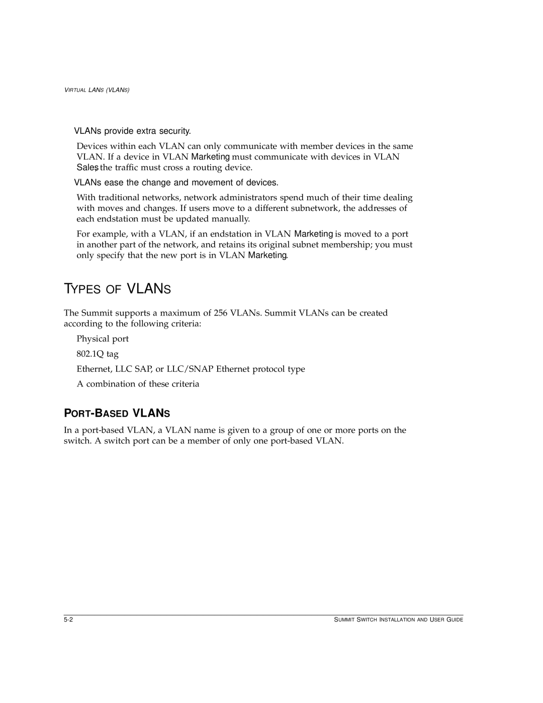 Extreme Networks Summit1 manual Types of Vlans, PORT-BASED Vlans 