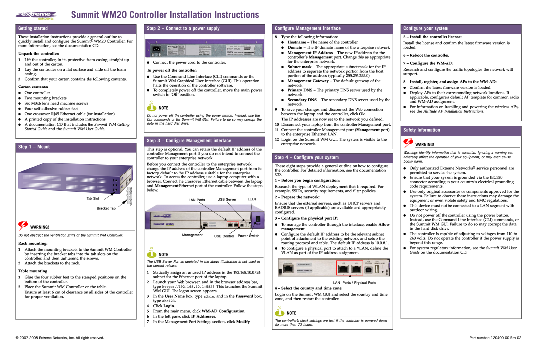Extreme Networks installation instructions Summit WM20 Controller Installation Instructions, Getting started, Mount 