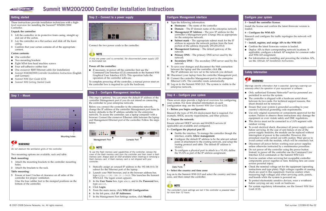 Extreme Networks WM2000 installation instructions Getting started, Connect to a power supply, Configure your system 