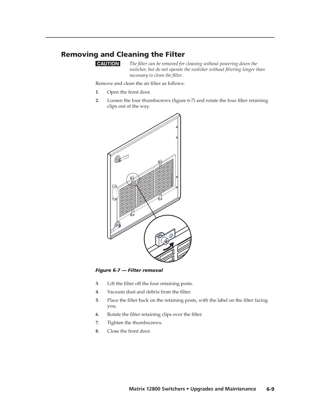 Extron electronic 12800 manual Removing and Cleaning the Filter, Filter removal 