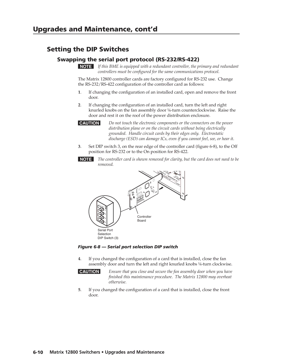 Extron electronic 12800 manual Setting the DIP Switches, Swapping the serial port protocol RS-232/RS-422 