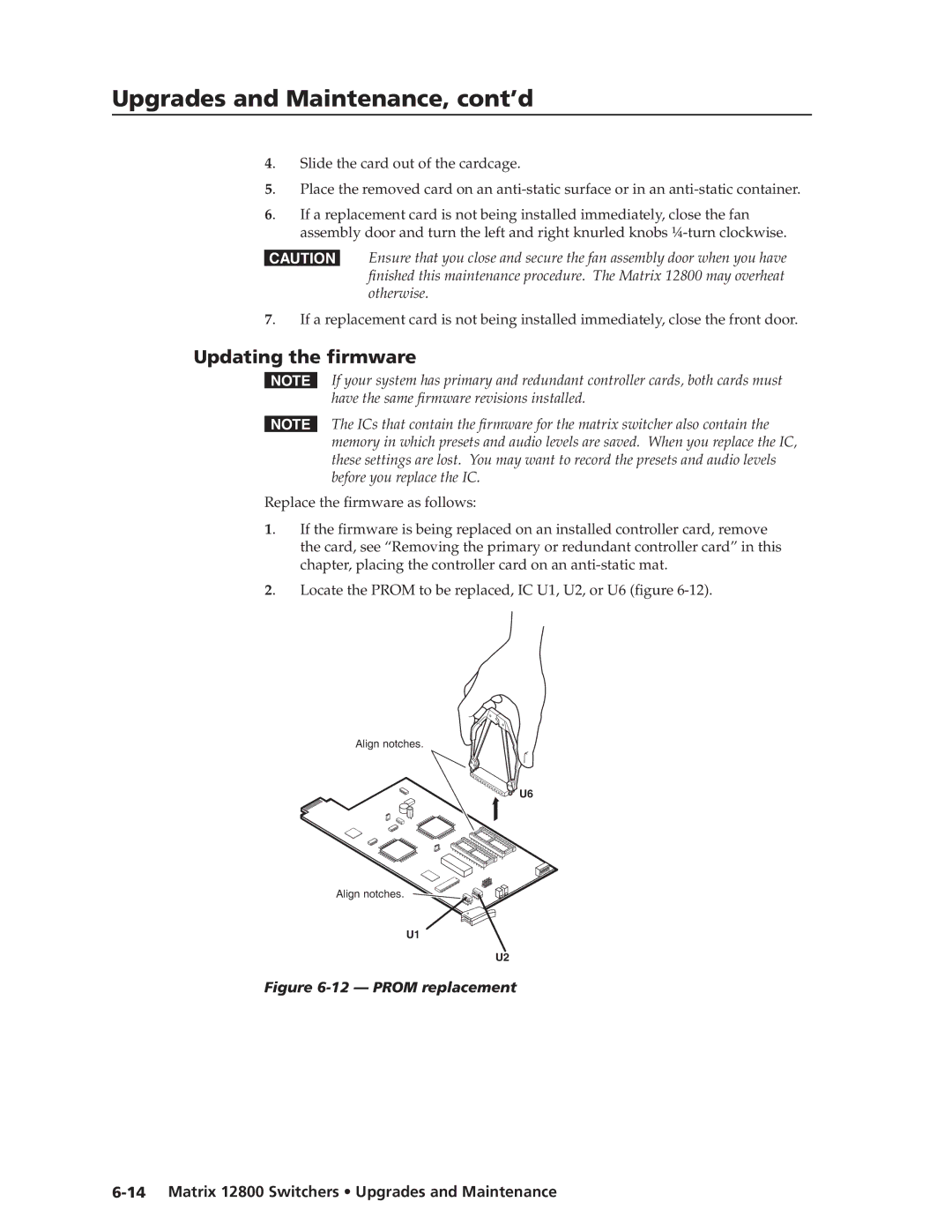 Extron electronic 12800 manual Updating the firmware, Prom replacement 