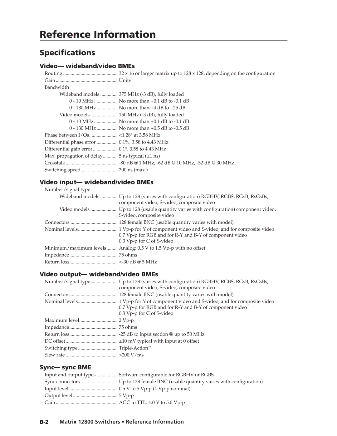 Extron electronic manual Specifications, Matrix 12800 Switchers Reference Information 