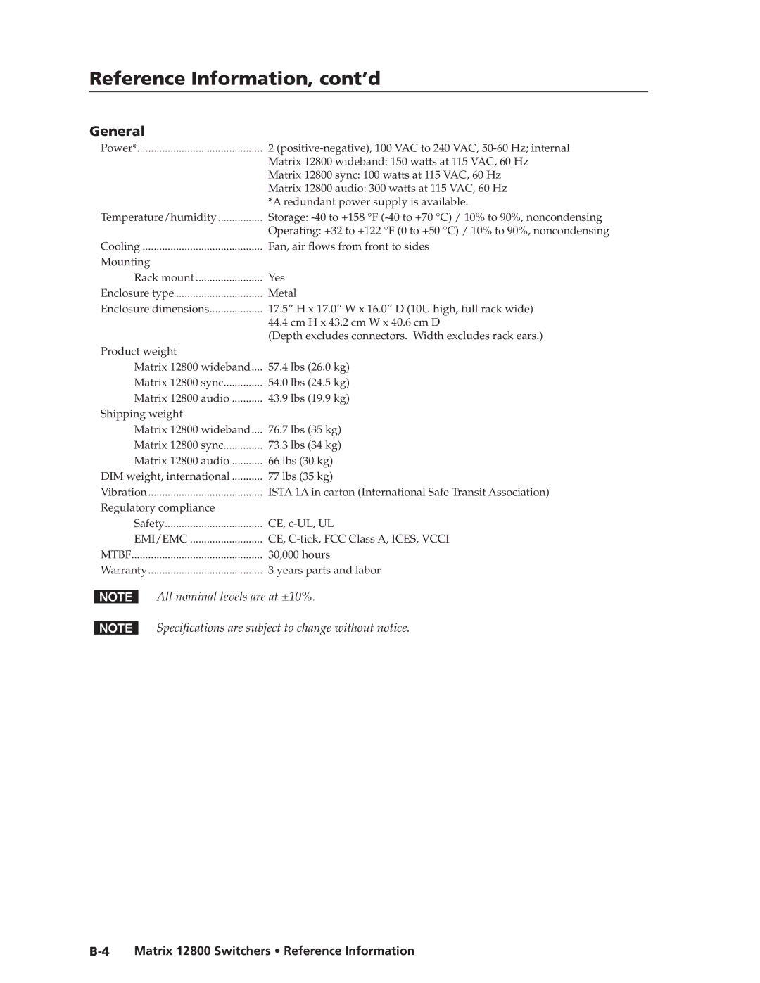 Extron electronic 12800 manual Reference Information, cont’d 