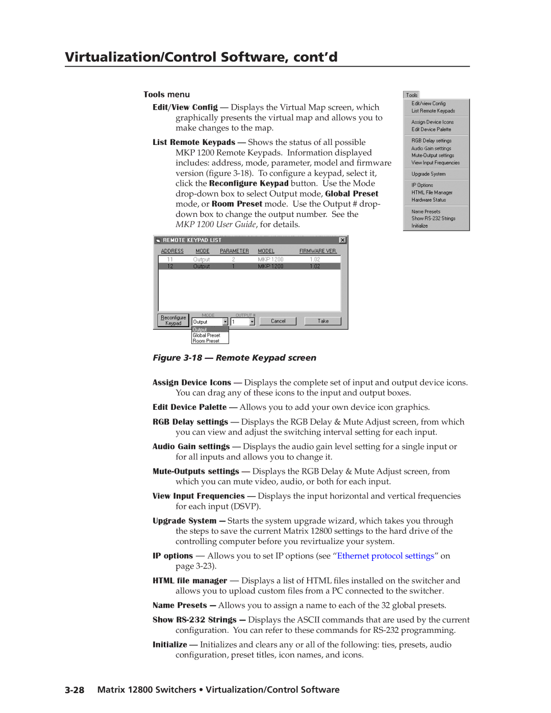 Extron electronic 12800 manual Tools menu 