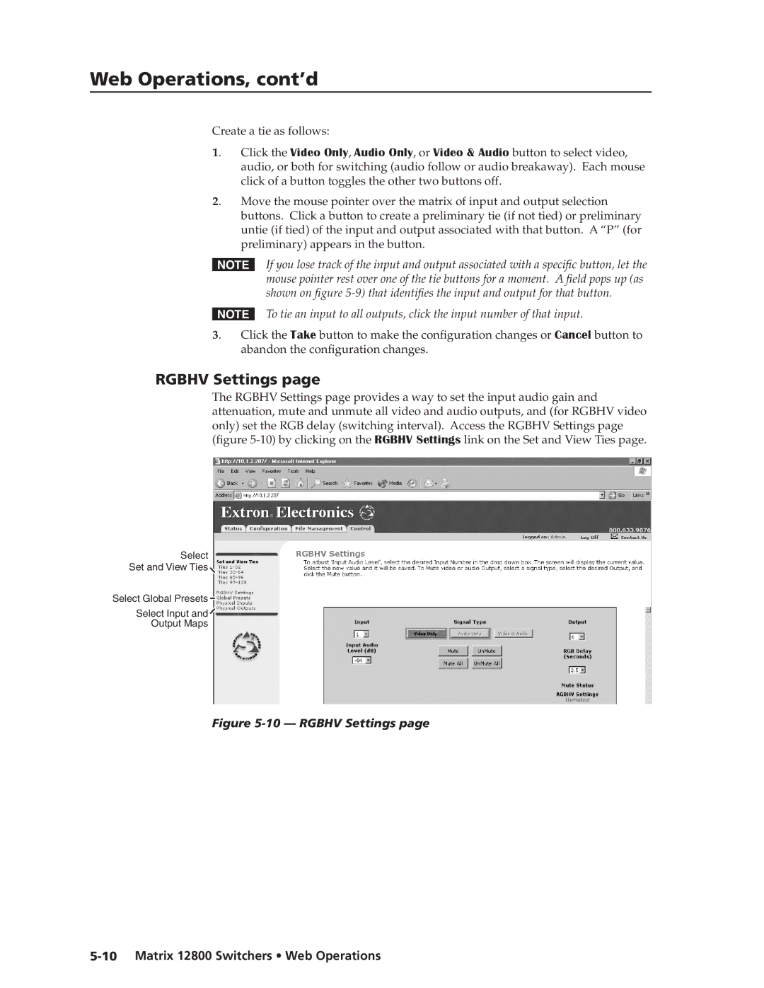 Extron electronic 12800 manual Rgbhv Settings, Preliminary appears in the button 