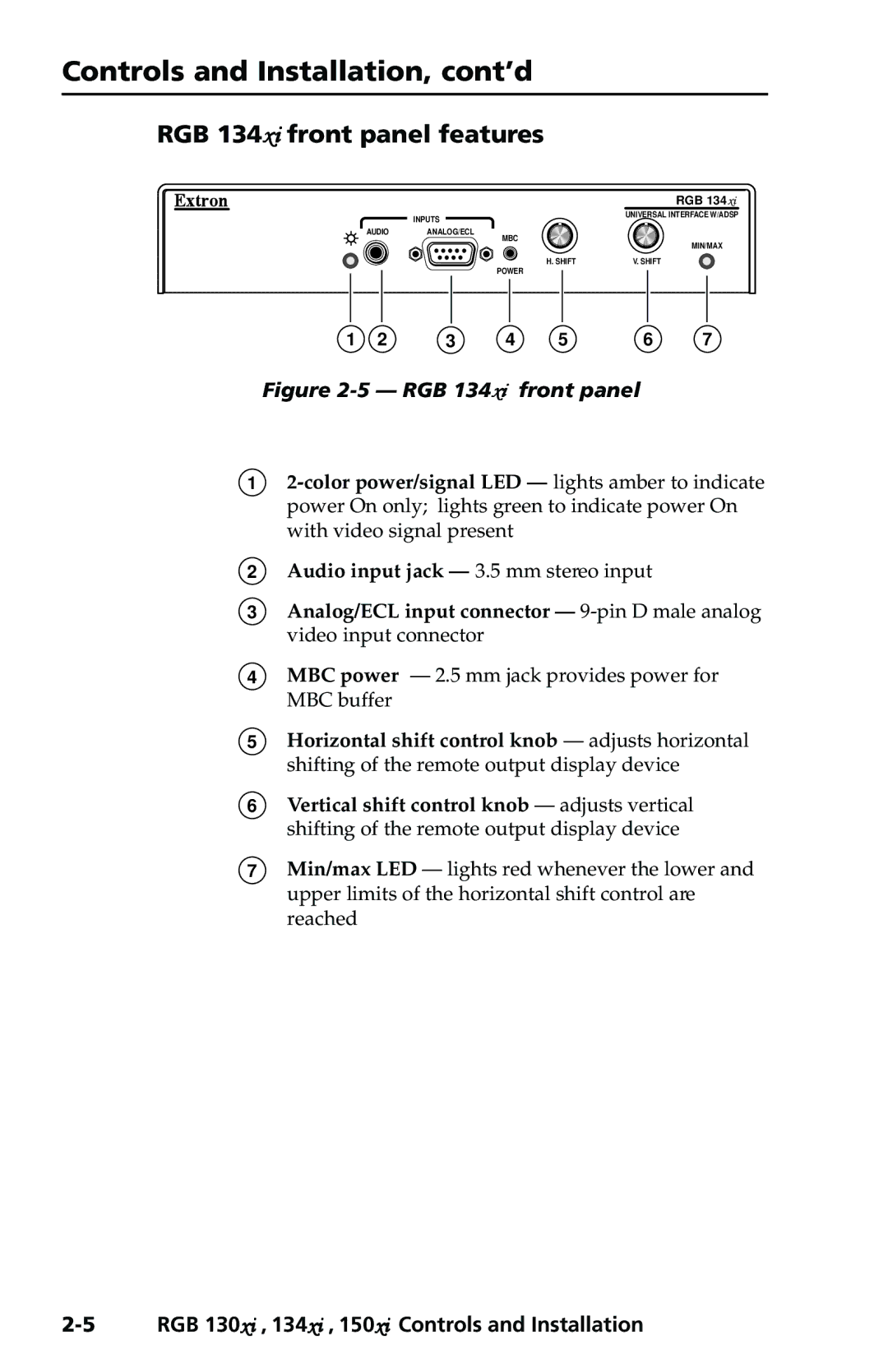 Extron electronic 130xi, 150xi user manual RGB 134xi front panel features 