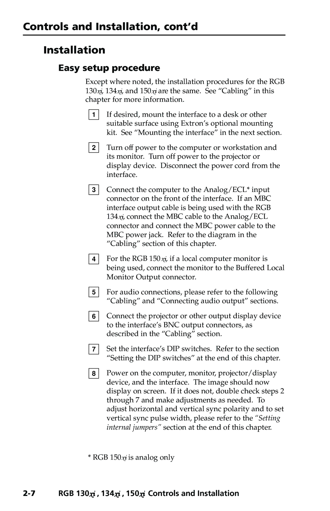 Extron electronic 134xi, 130xi, 150xi user manual Easy setup procedure 