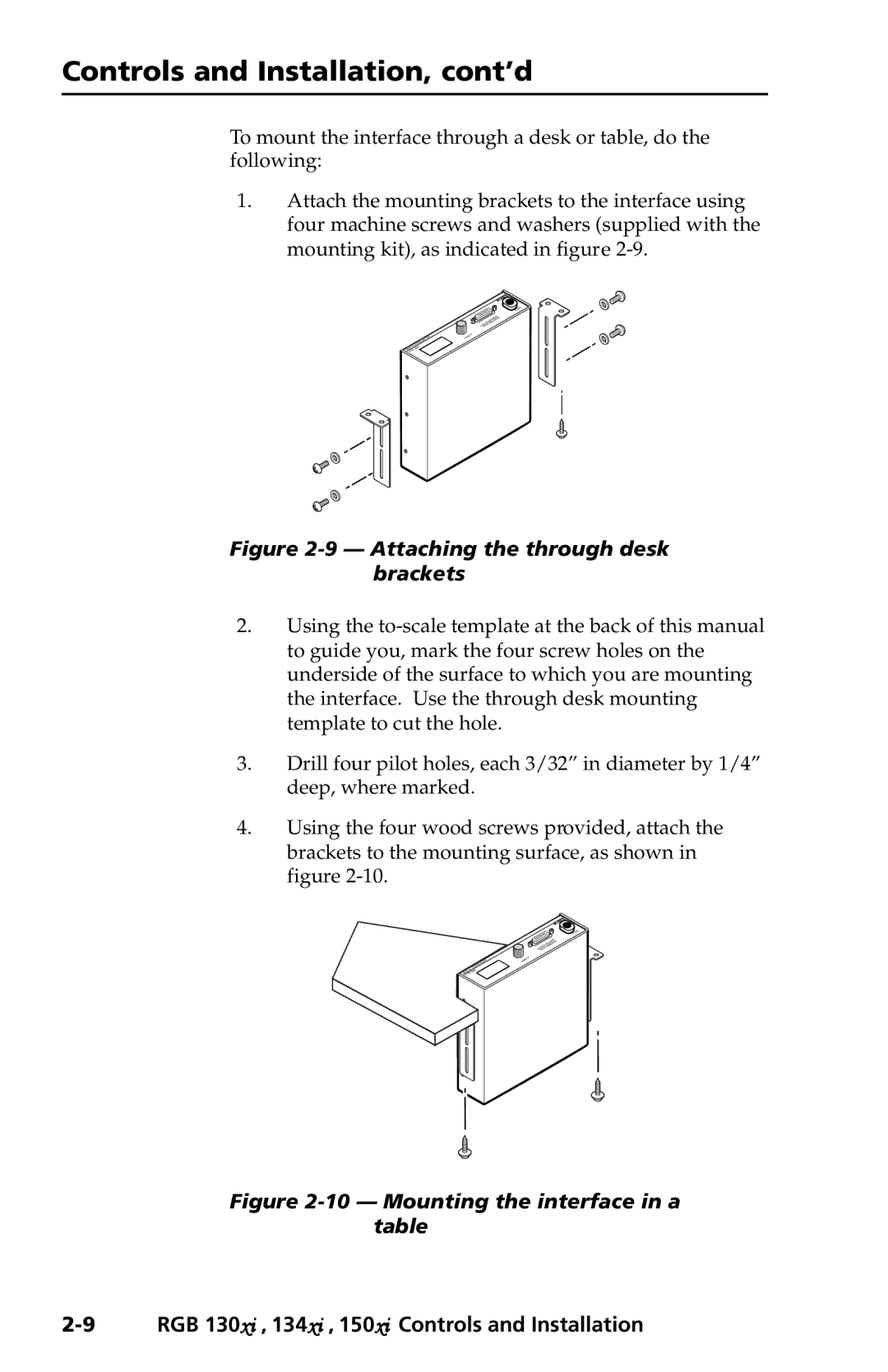 Extron electronic 150xi, 130xi, 134xi user manual Attaching the through desk brackets 