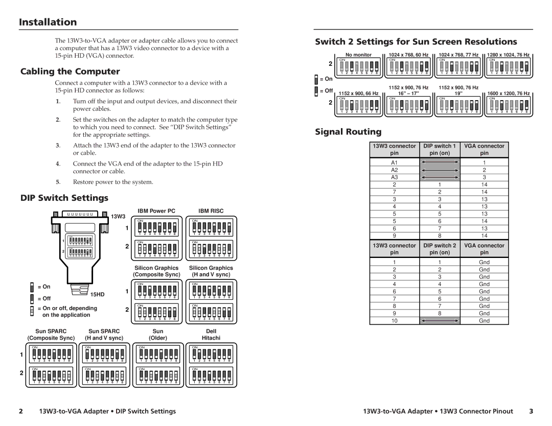 Extron electronic 13W3-to-VGA manual Cabling the Computer, Signal Routing, IBM Risc 