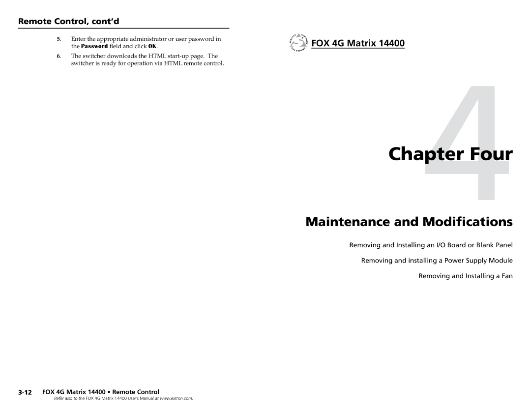 Extron electronic 14400 setup guide Four, Maintenance and Modifications 