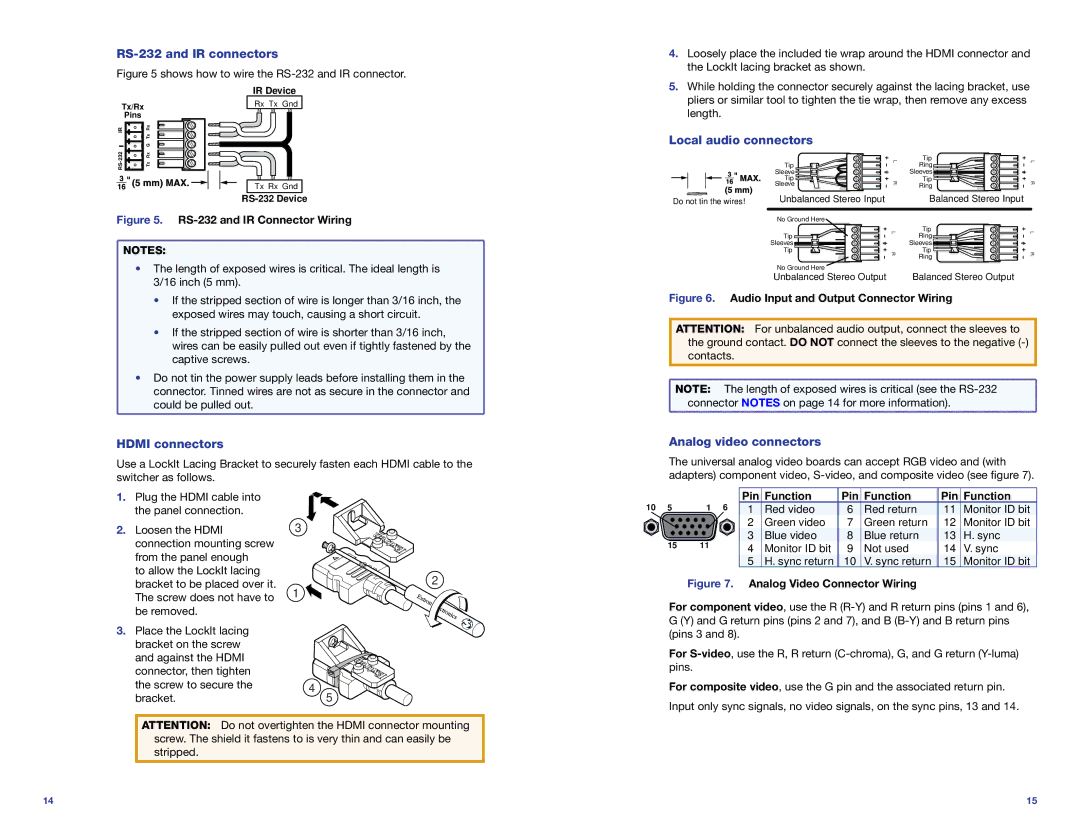 Extron electronic 1600 setup guide RS-232 and IR Connector Wiring, Pin Function 