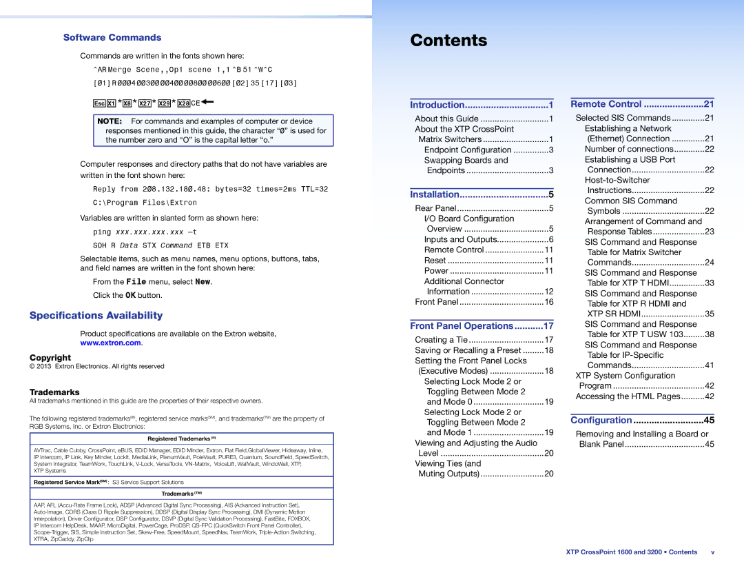 Extron electronic 1600 setup guide Contents 