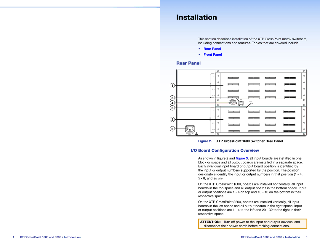 Extron electronic 1600 setup guide Installation, Rear Panel, Board Configuration Overview 