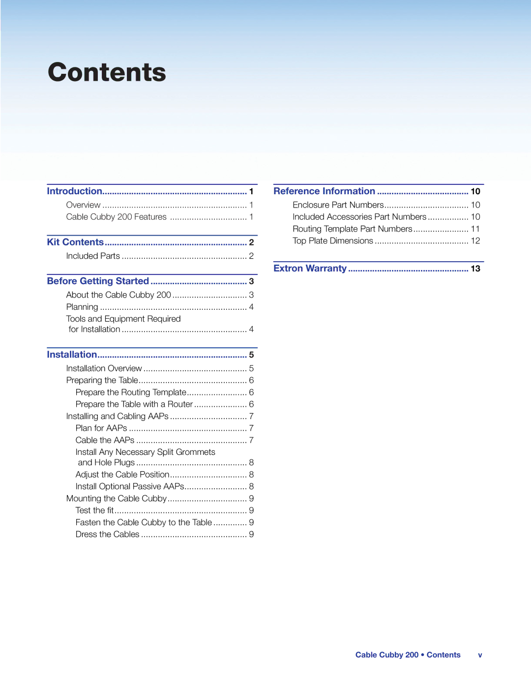 Extron electronic 200 manual Contents 