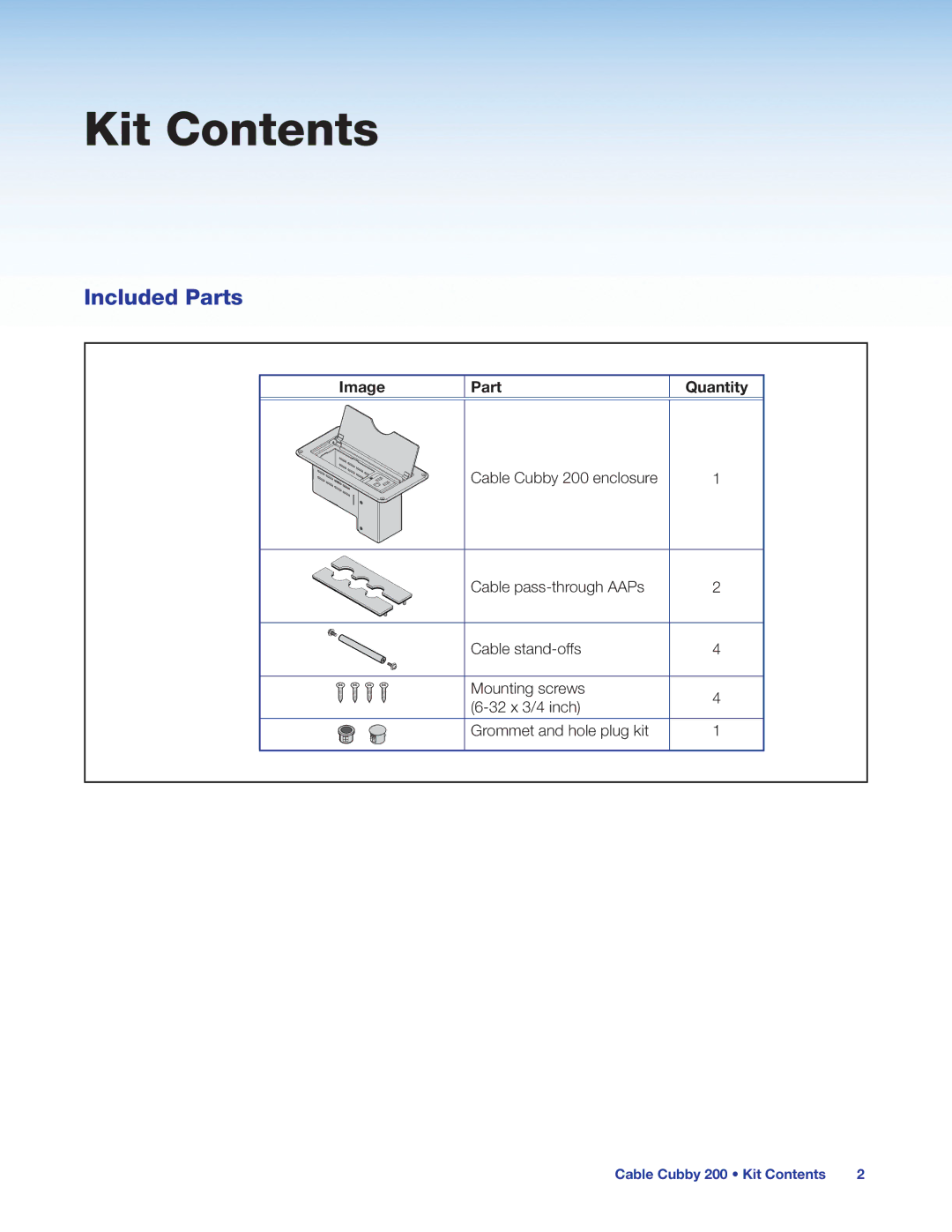 Extron electronic 200 manual Kit Contents 