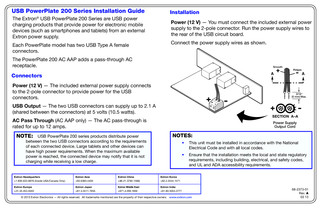 Extron electronic manual USB PowerPlate 200 Series Installation Guide, Connectors 