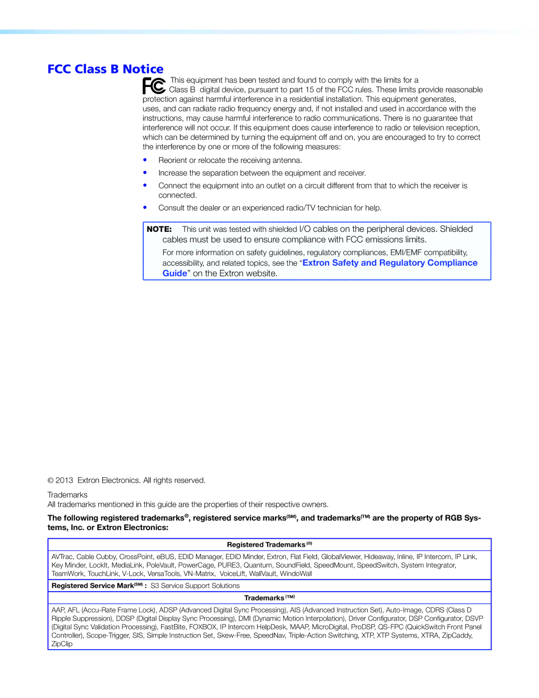 Extron electronic 305SA manual FCC Class B Notice, Guide on the Extron website 