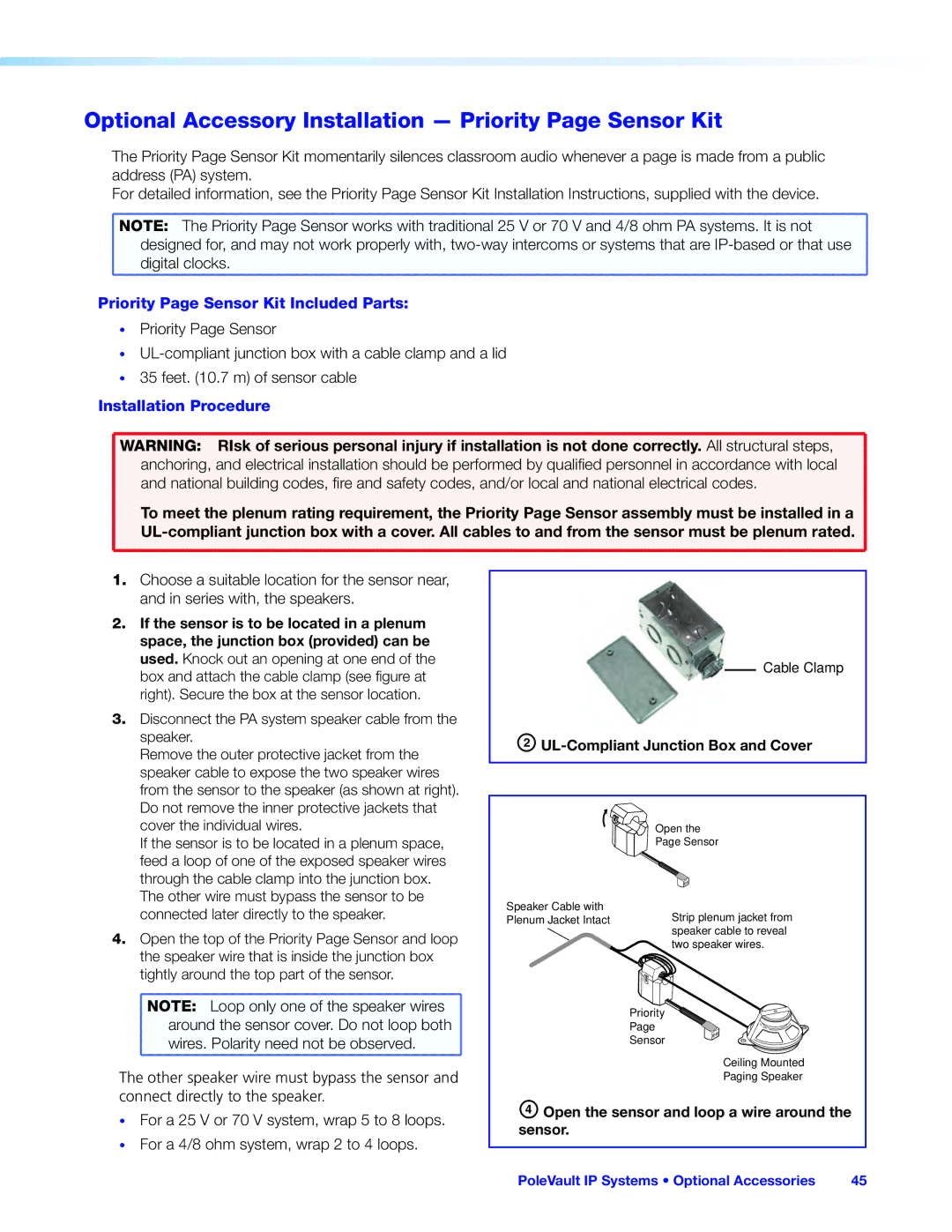 Extron electronic 305SA Optional Accessory Installation Priority Page Sensor Kit, Priority Page Sensor Kit Included Parts 