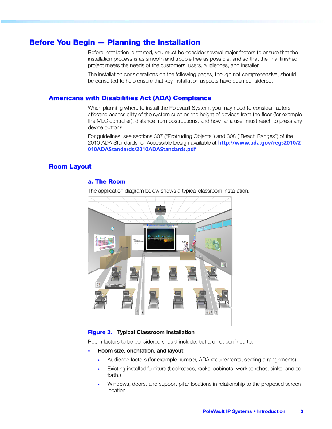 Extron electronic 305SA manual Before You Begin Planning the Installation, Typical Classroom Installation 