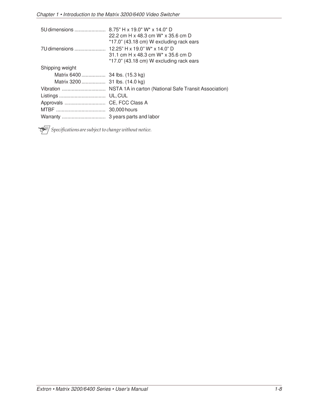 Extron electronic 6400 Series, 3200 Series manual Ul, Cul 