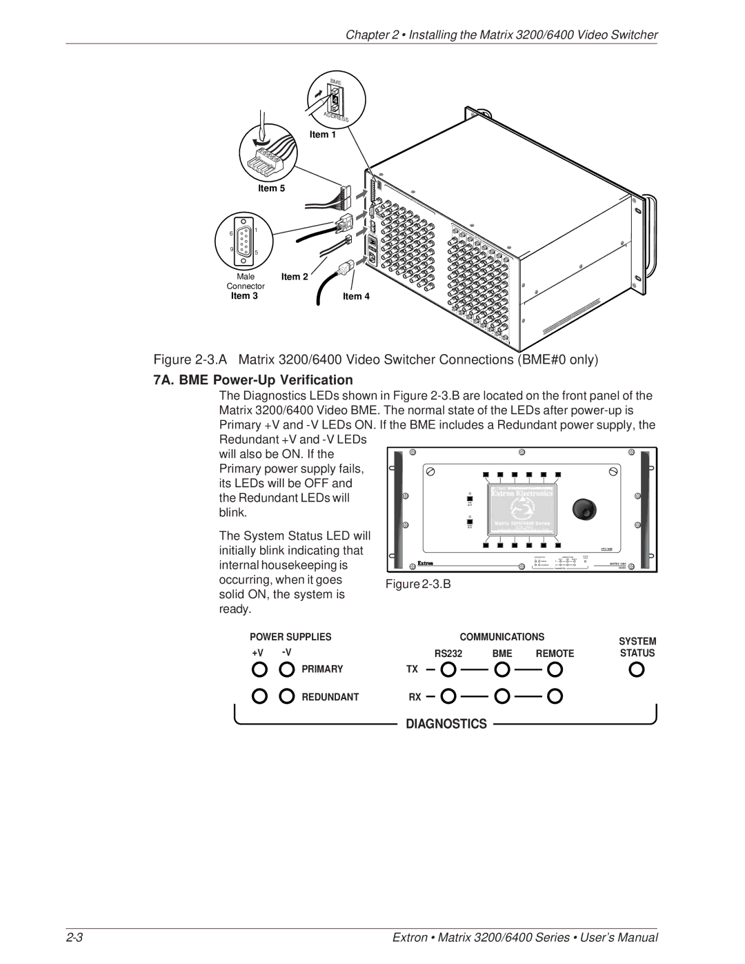 Extron electronic 3200 Series, 6400 Series manual A Matrix 3200/6400 Video Switcher Connections BME#0 only 