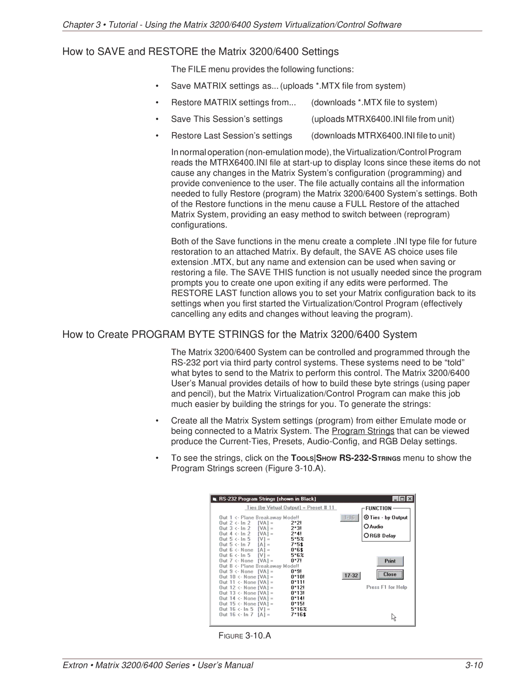 Extron electronic 6400 Series, 3200 Series manual How to Save and Restore the Matrix 3200/6400 Settings 