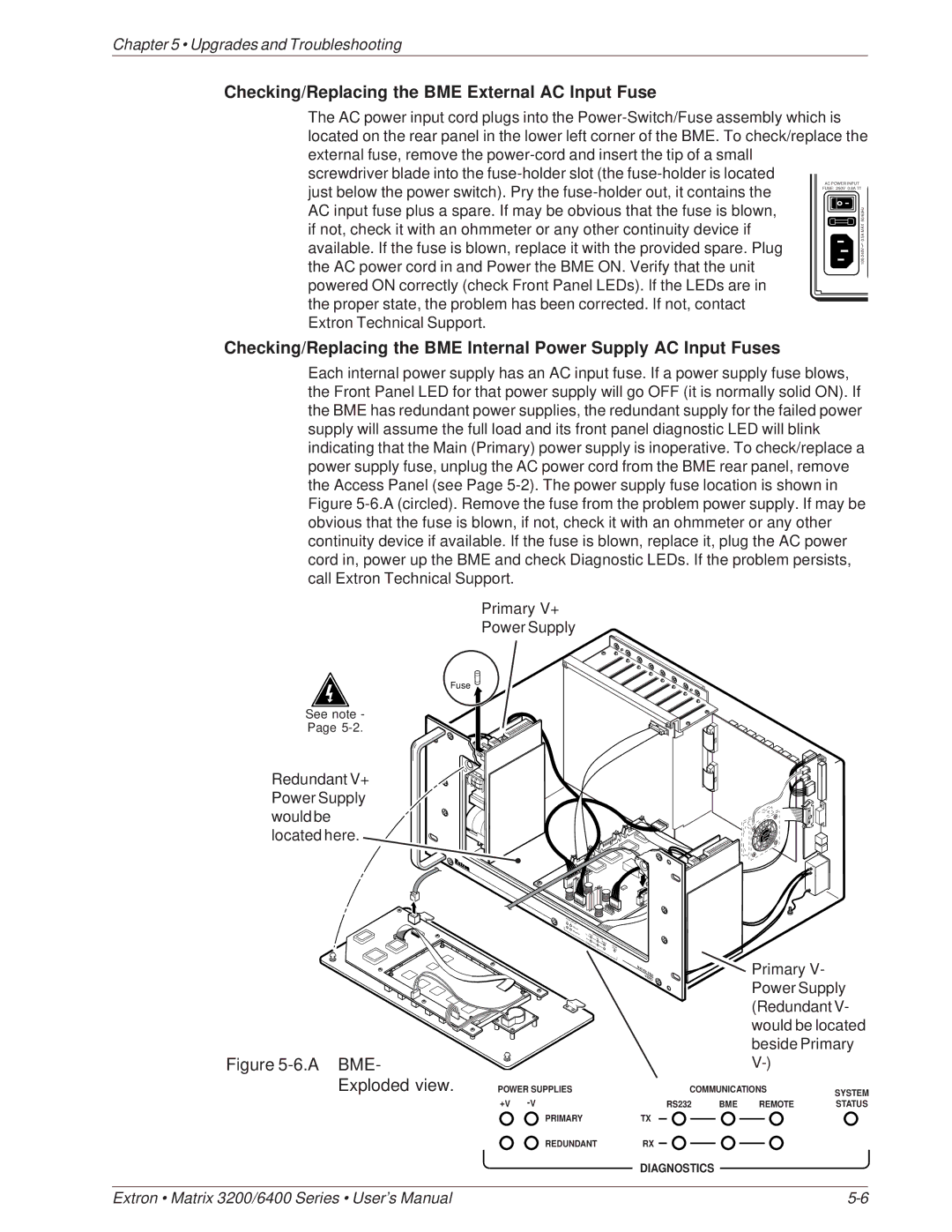 Extron electronic 6400 Series, 3200 Series manual Checking/Replacing the BME External AC Input Fuse 