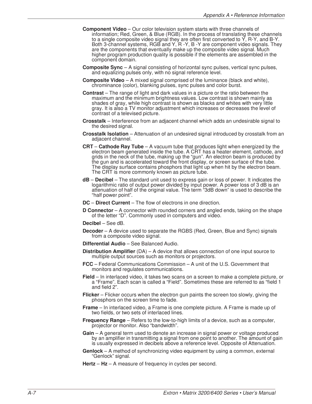 Extron electronic 3200 Series, 6400 Series manual Appendix a Reference Information 