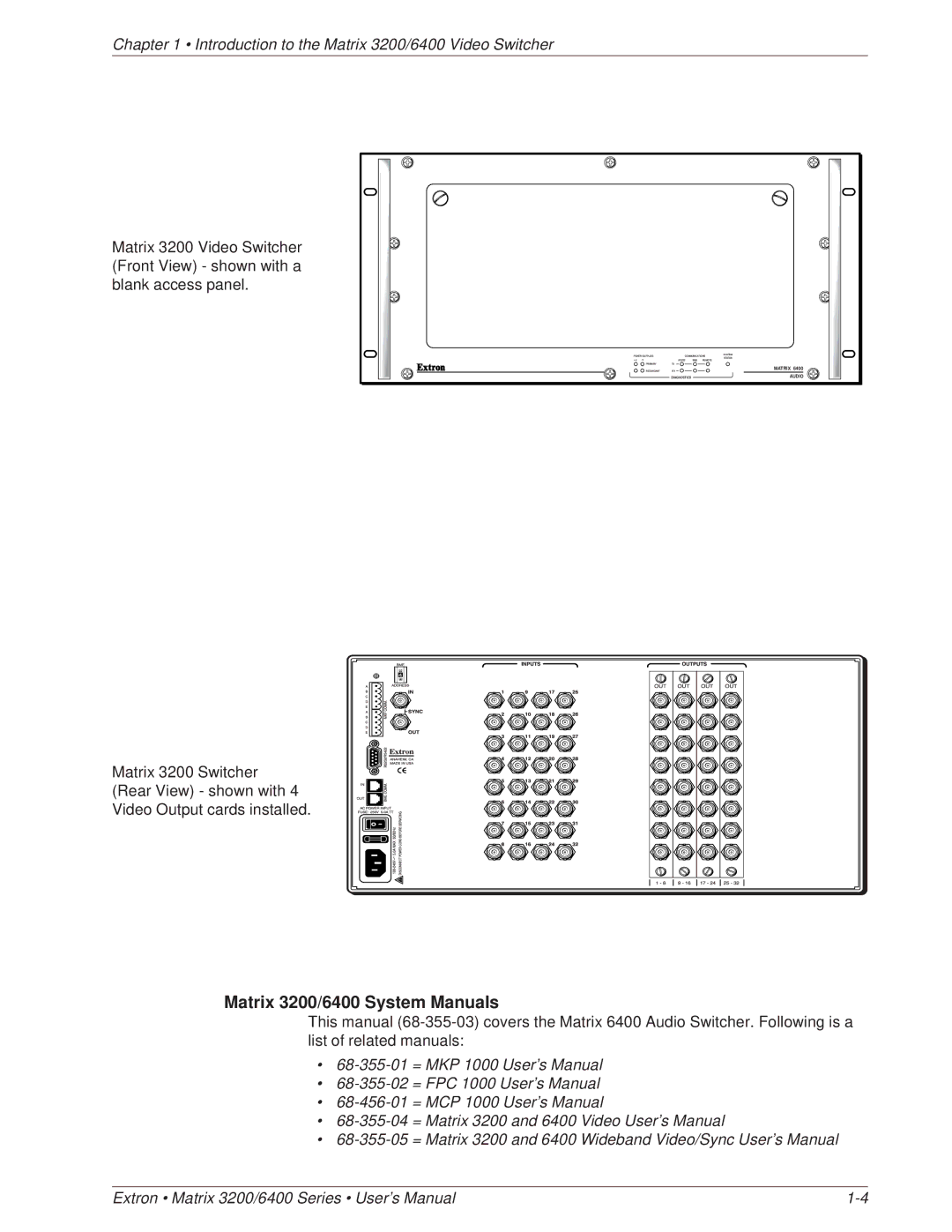 Extron electronic 6400 Series, 3200 Series manual Matrix 3200/6400 System Manuals 