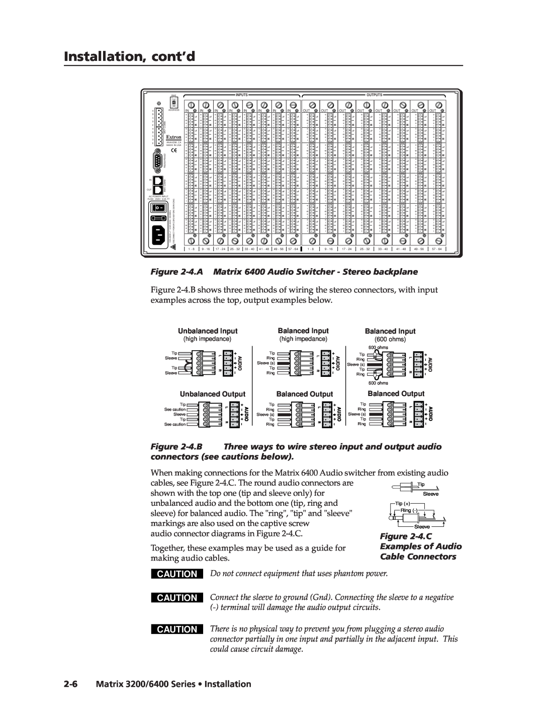 Extron electronic 3200s manual 4.A Matrix 6400 Audio Switcher - Stereo backplane, Matrix 3200/6400 Series Installation 