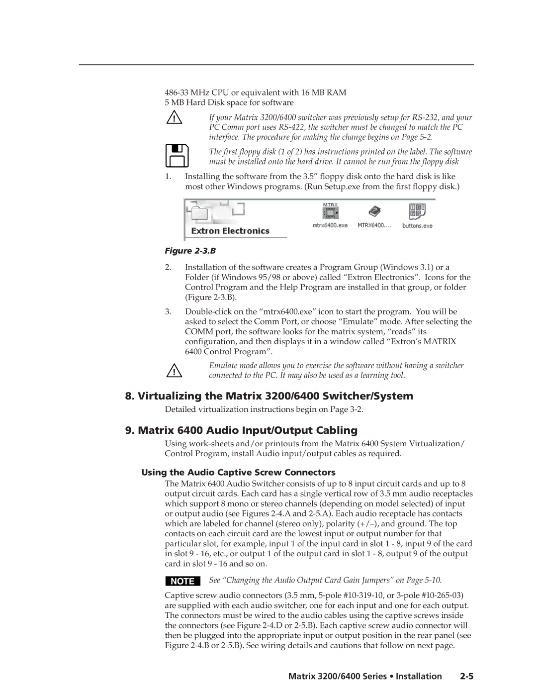 Extron electronic 3200s manual Virtualizing the Matrix 3200/6400 Switcher/System, Matrix 6400 Audio Input/Output Cabling 