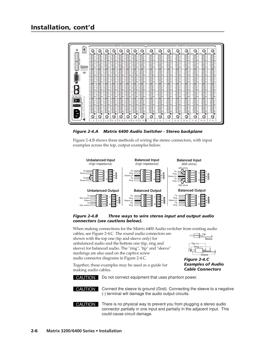 Extron electronic 3200s manual A Matrix 6400 Audio Switcher Stereo backplane 