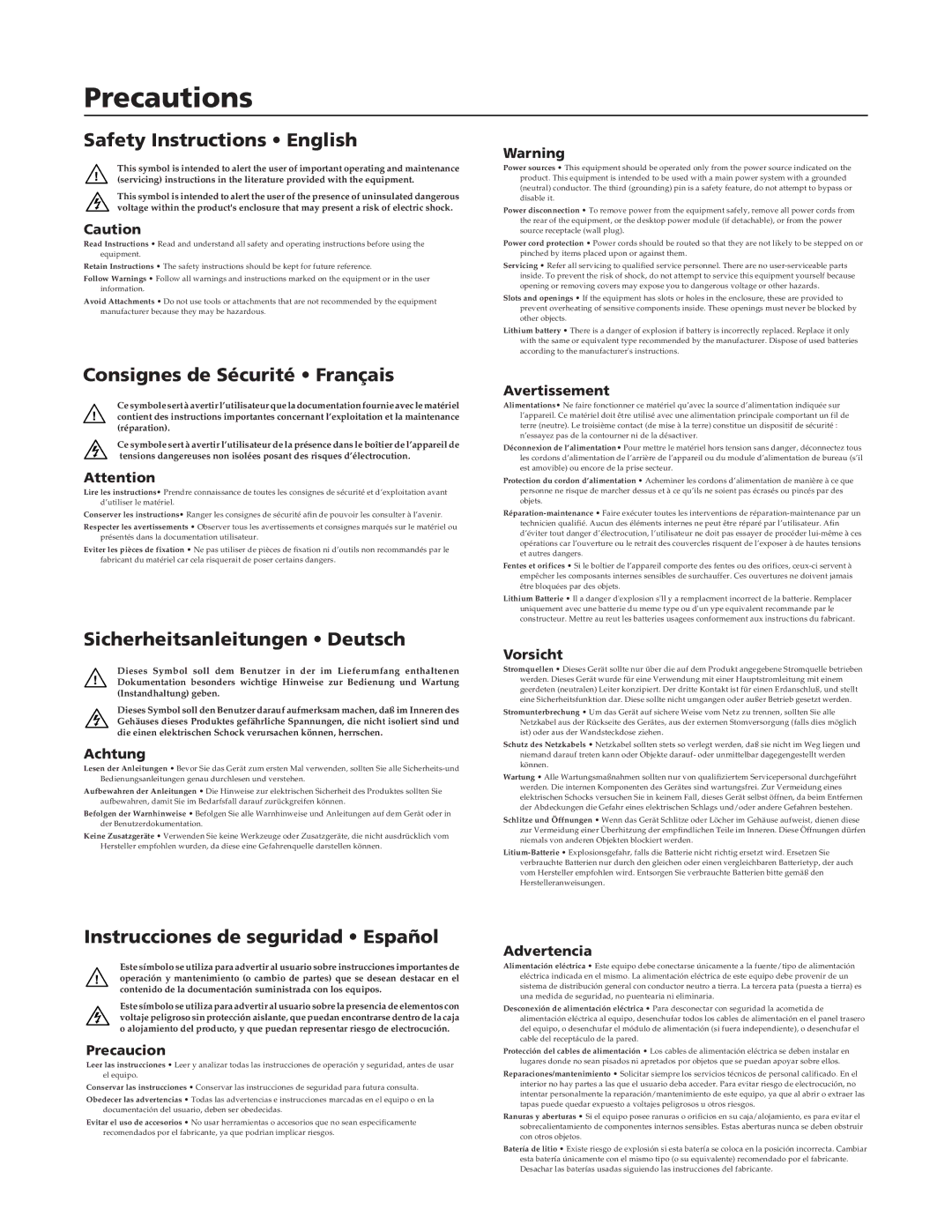 Extron electronic 3200s manual Safety Instructions English, Consignes de Sécurité Français, Sicherheitsanleitungen Deutsch 